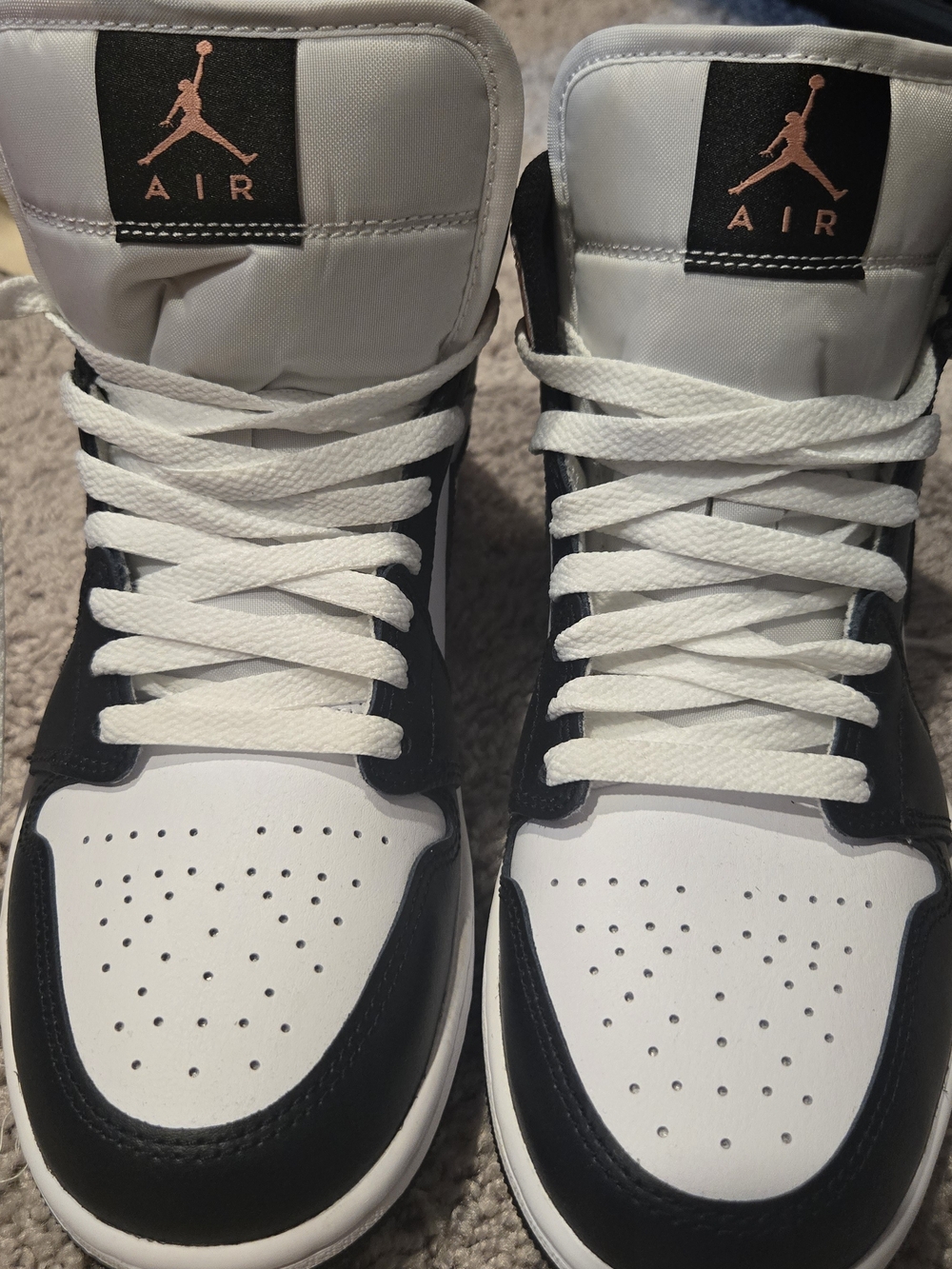 Jordan 1 Mid High-Top Sneakers in White, Black and Rust Pink. Worn Once.